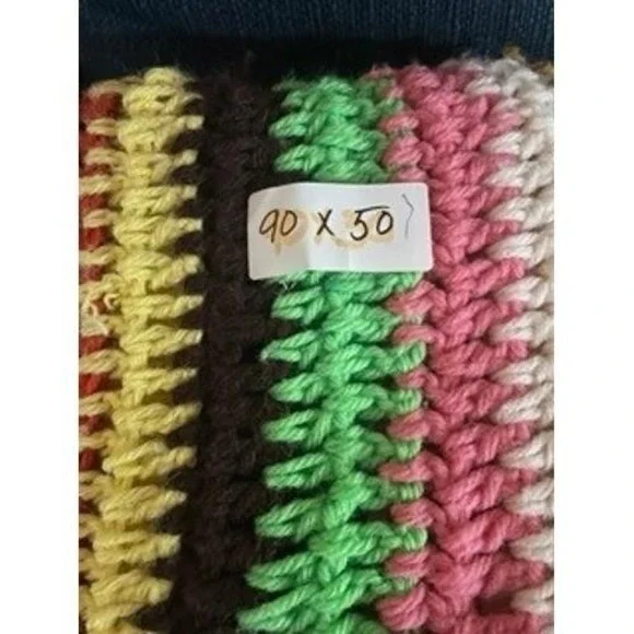 Handmade Crochet Blanket Throw Rainbow Stripe Fringe Boho 90x50 - Picture 3 of 4